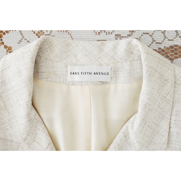 Vintage Saks Fifth Avenue Ecru Blazer Jacket sz 6 - Picture 3 of 4